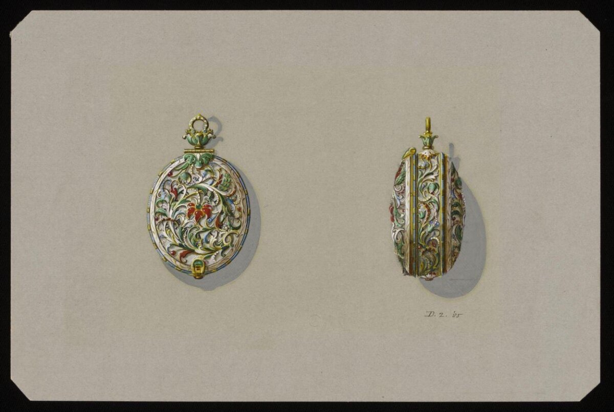 Two Views of Enamel Pocket Watch