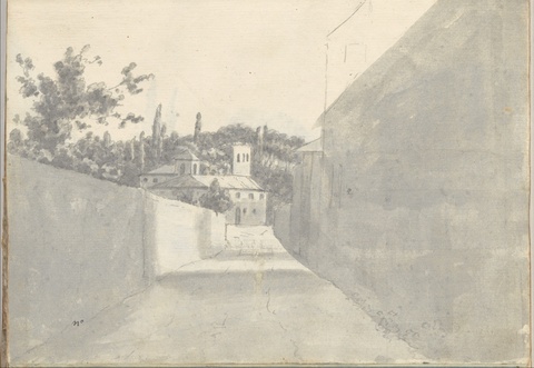 Ink Wash Sketch of Lane and Distant Building
