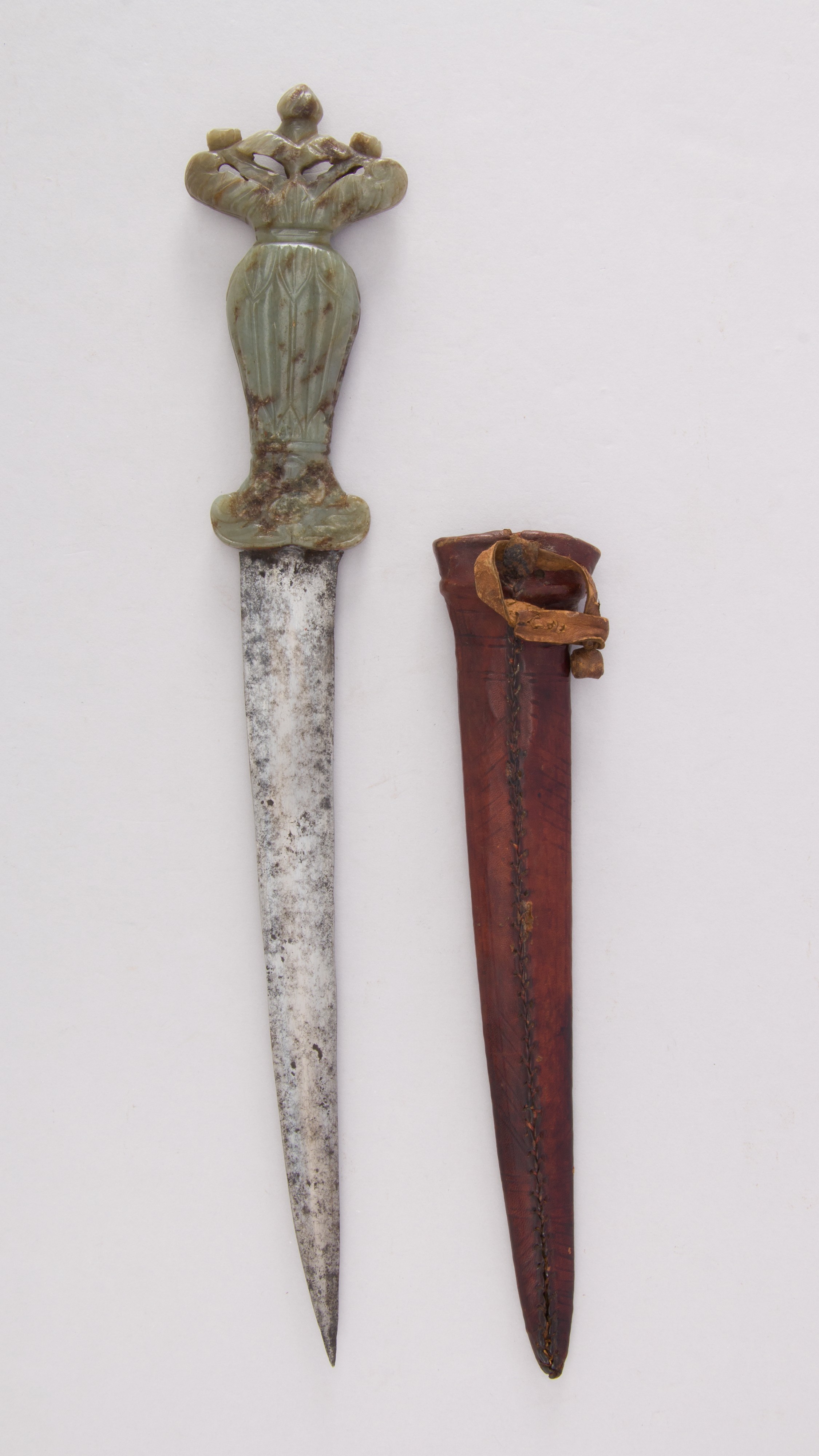 Jade Handled Dagger and Leather Sheath