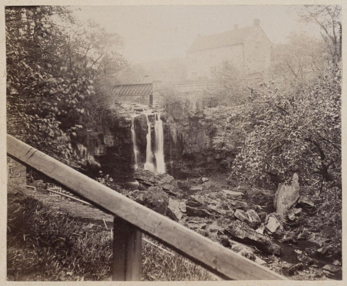 Vintage Waterfall and Mill Scene