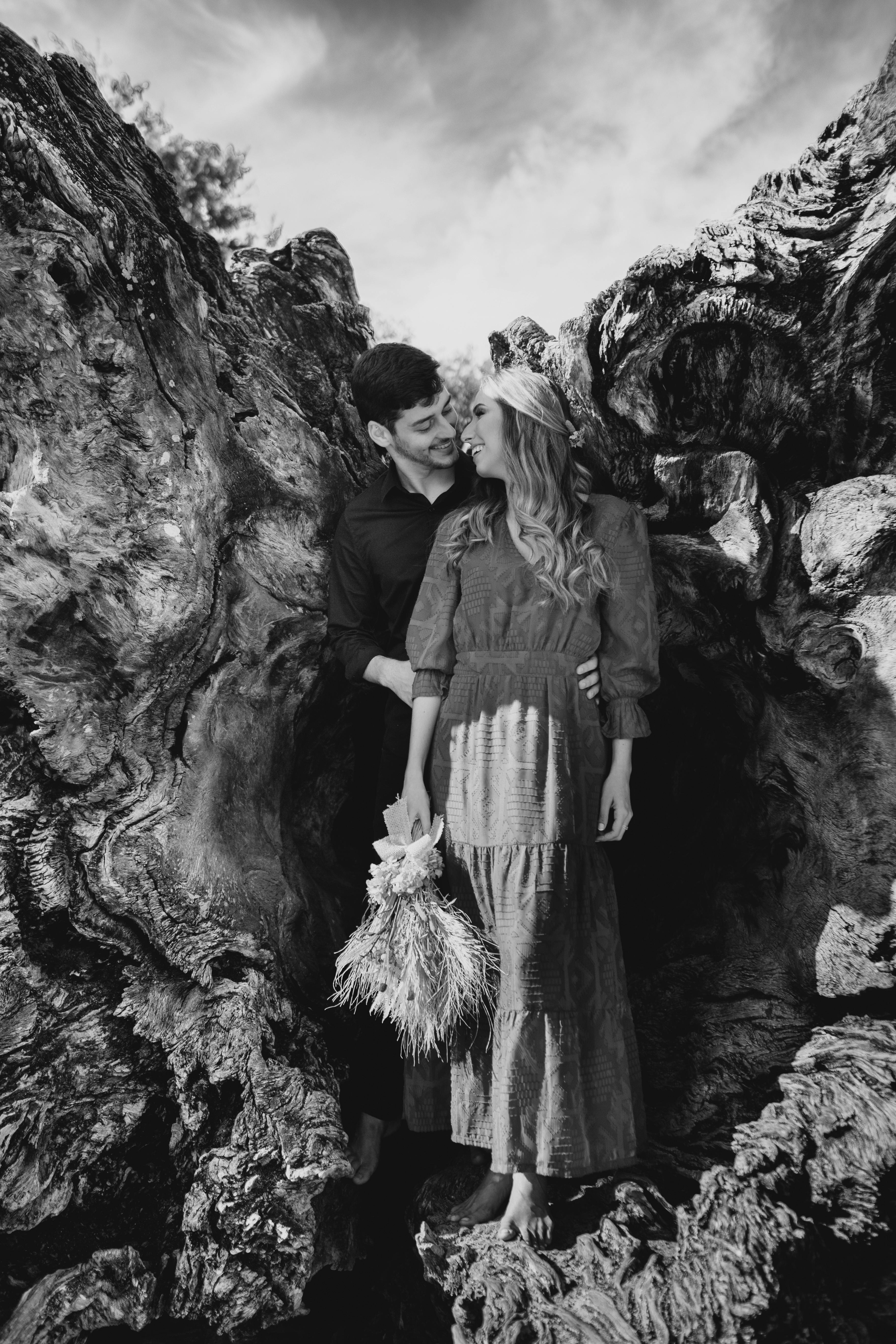 Couple Embracing Inside Tree Hollow