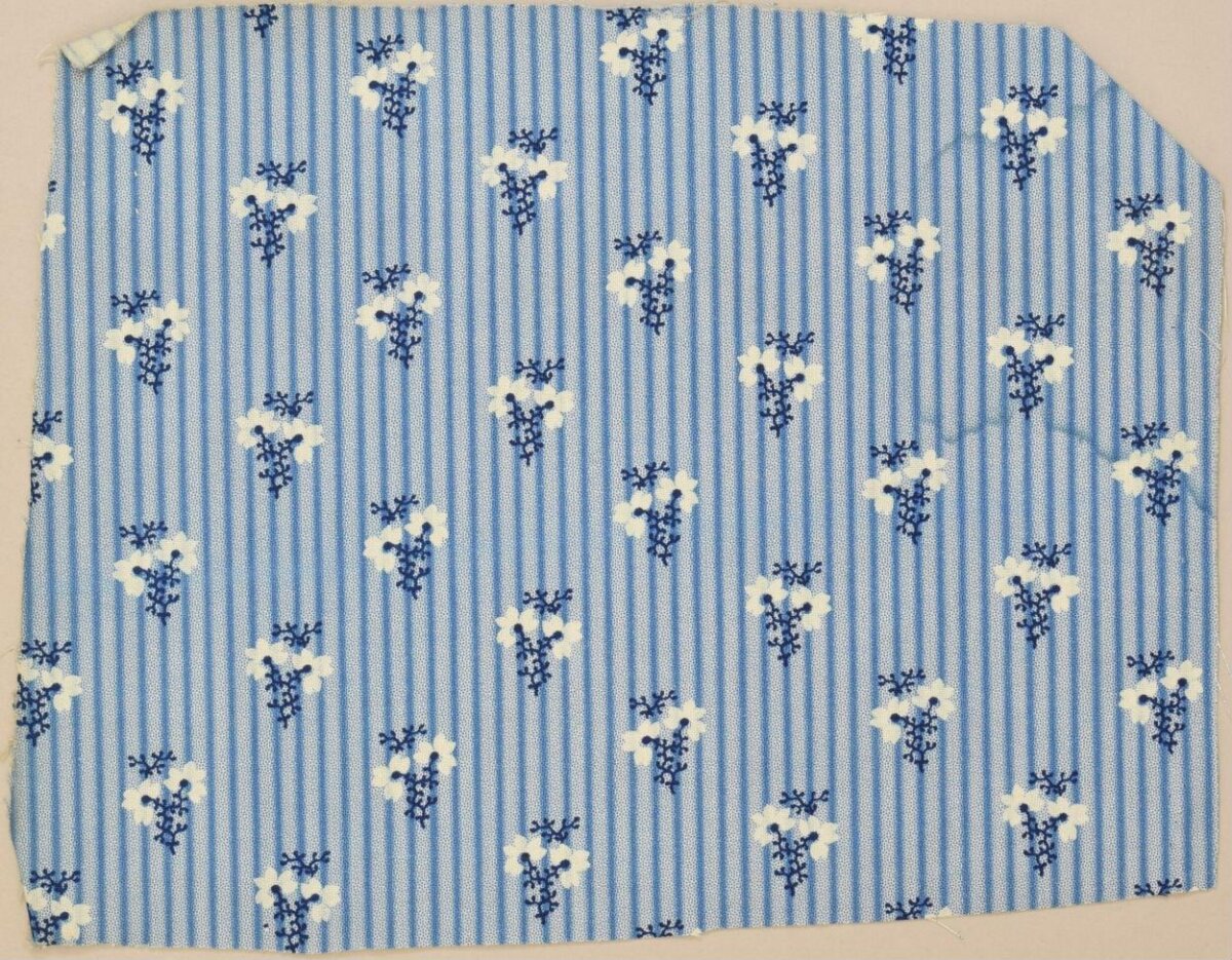 Blue Striped Floral Fabric Swatch
