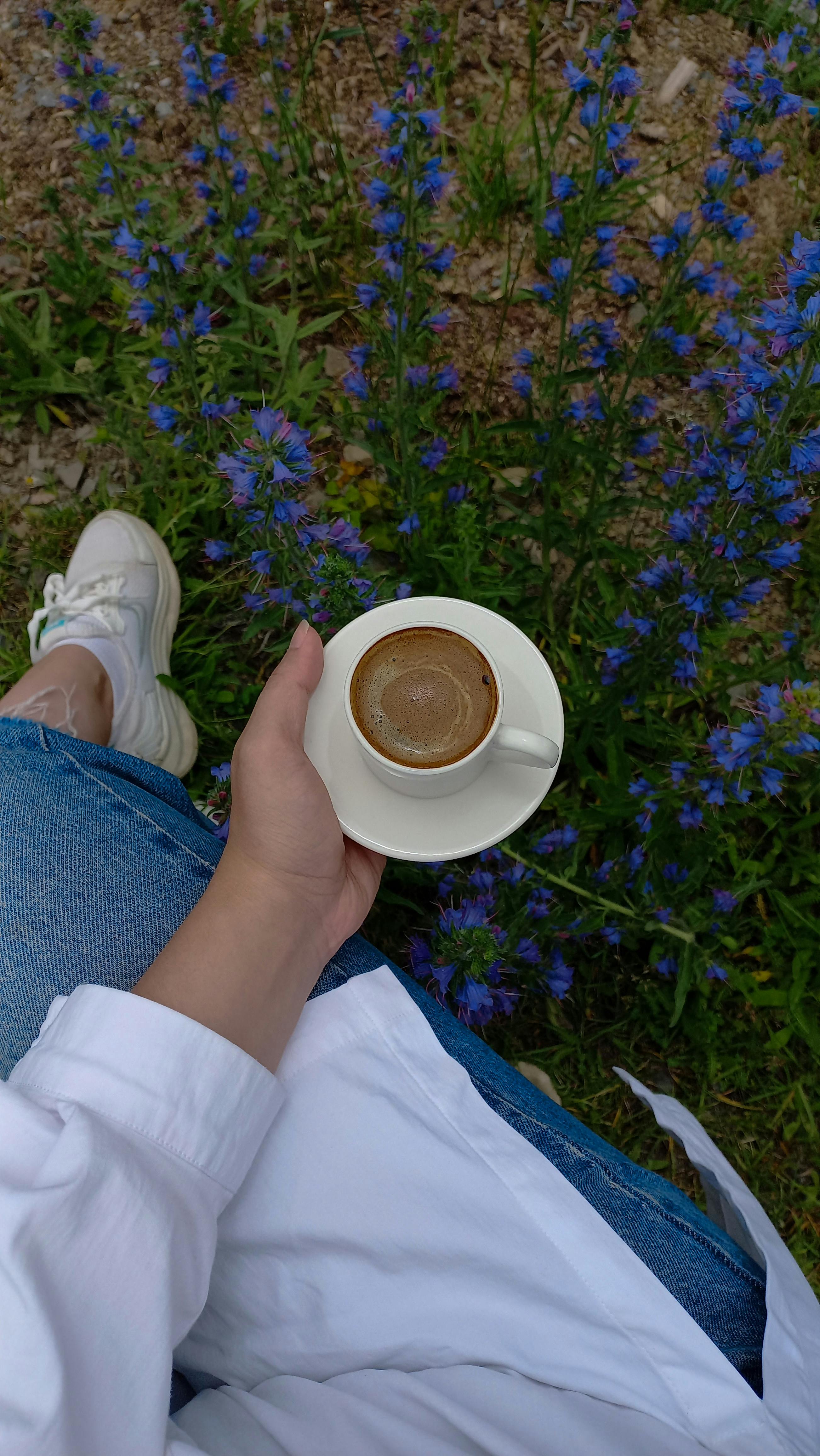Coffee Break Among Wild Blue Flowers