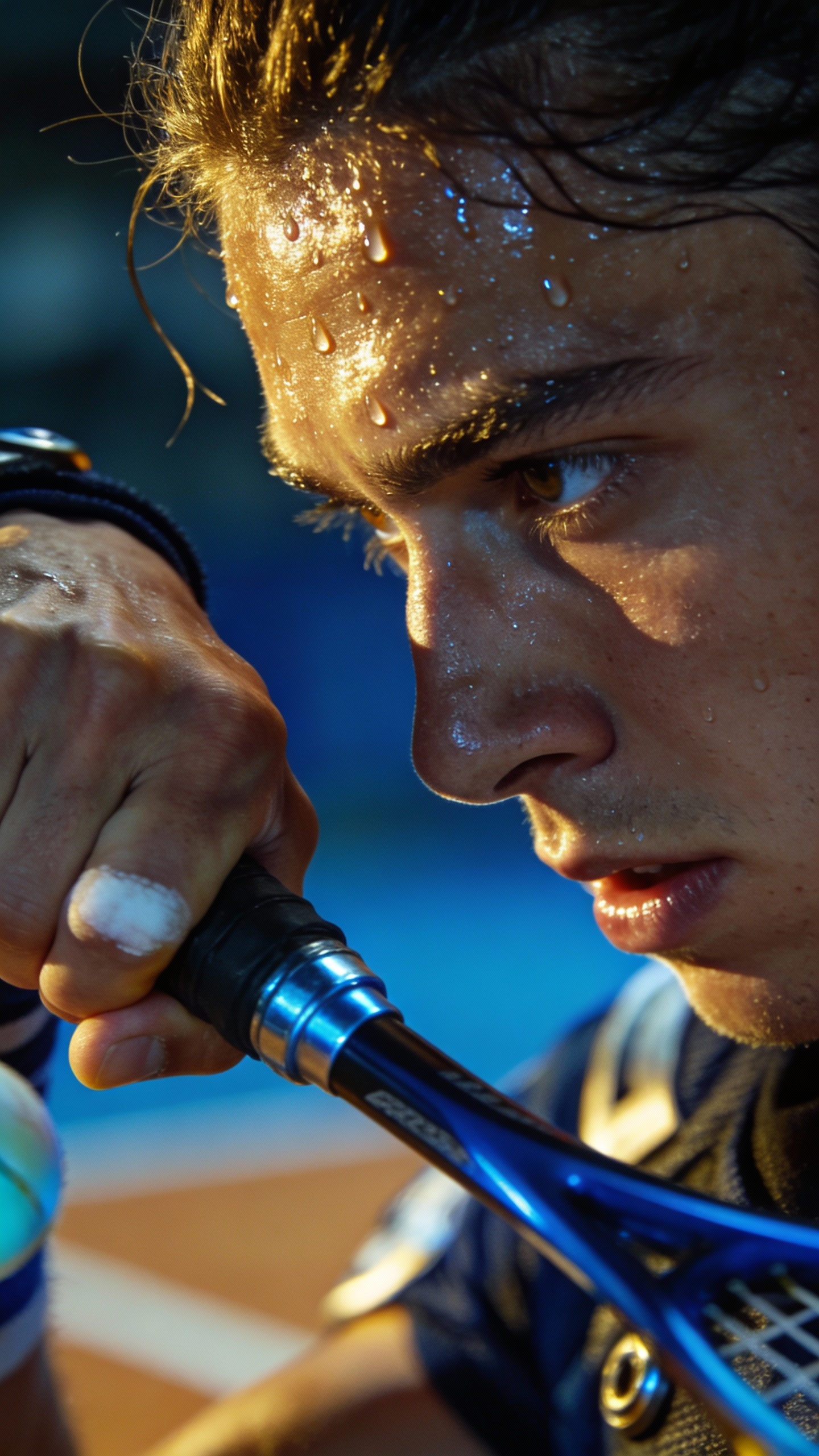 Focused Sweaty Tennis Player Close-up