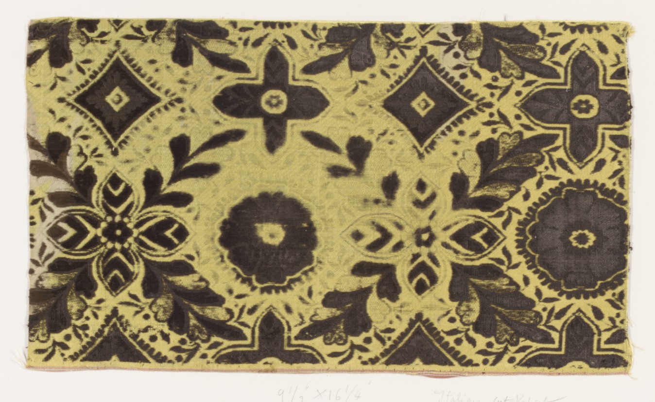 Yellow Black Patterned Textile Fragment