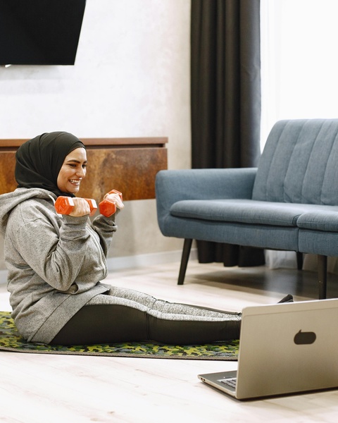 Woman Doing Online Home Workout