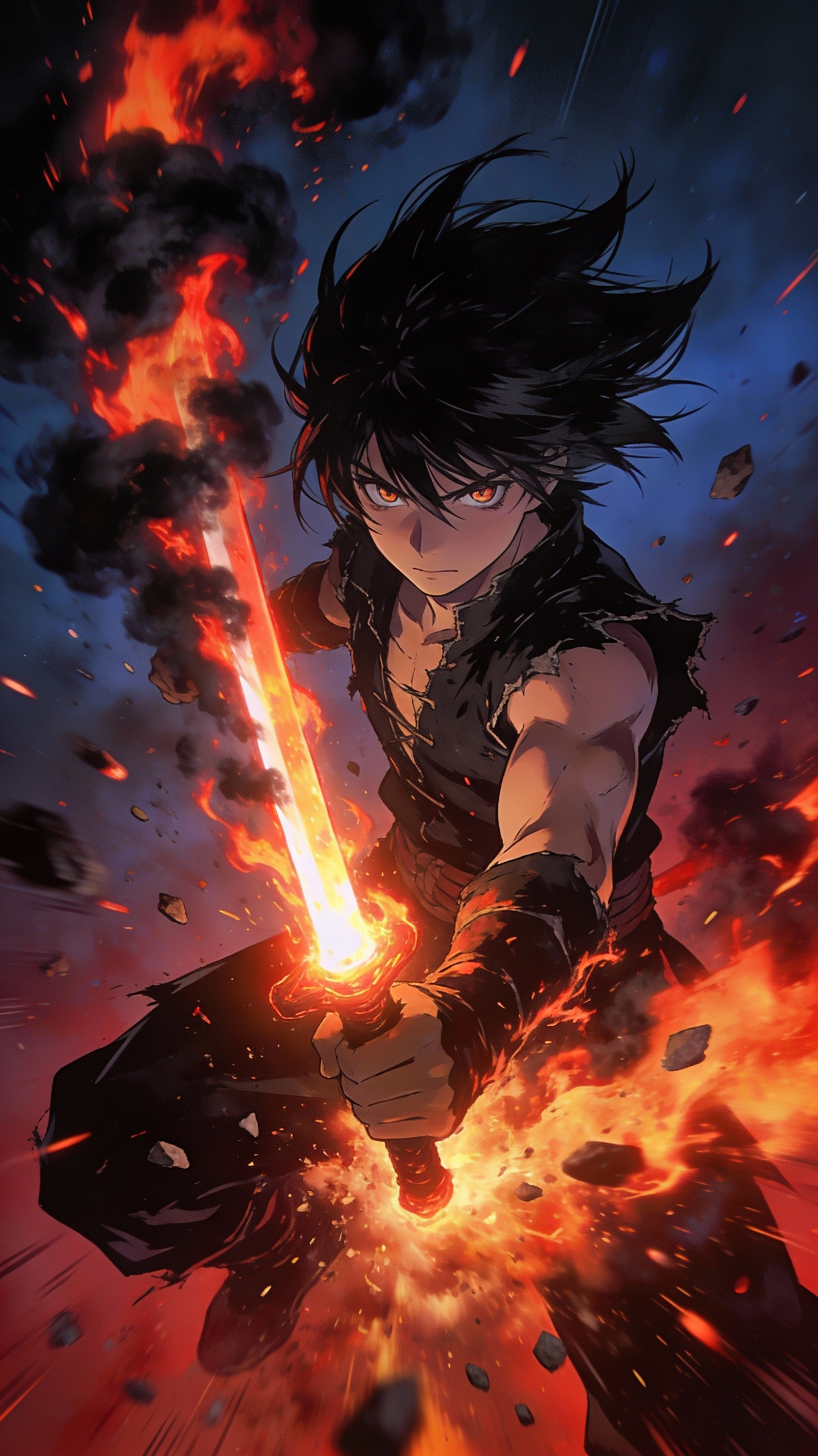 Anime Warrior with Flaming Sword