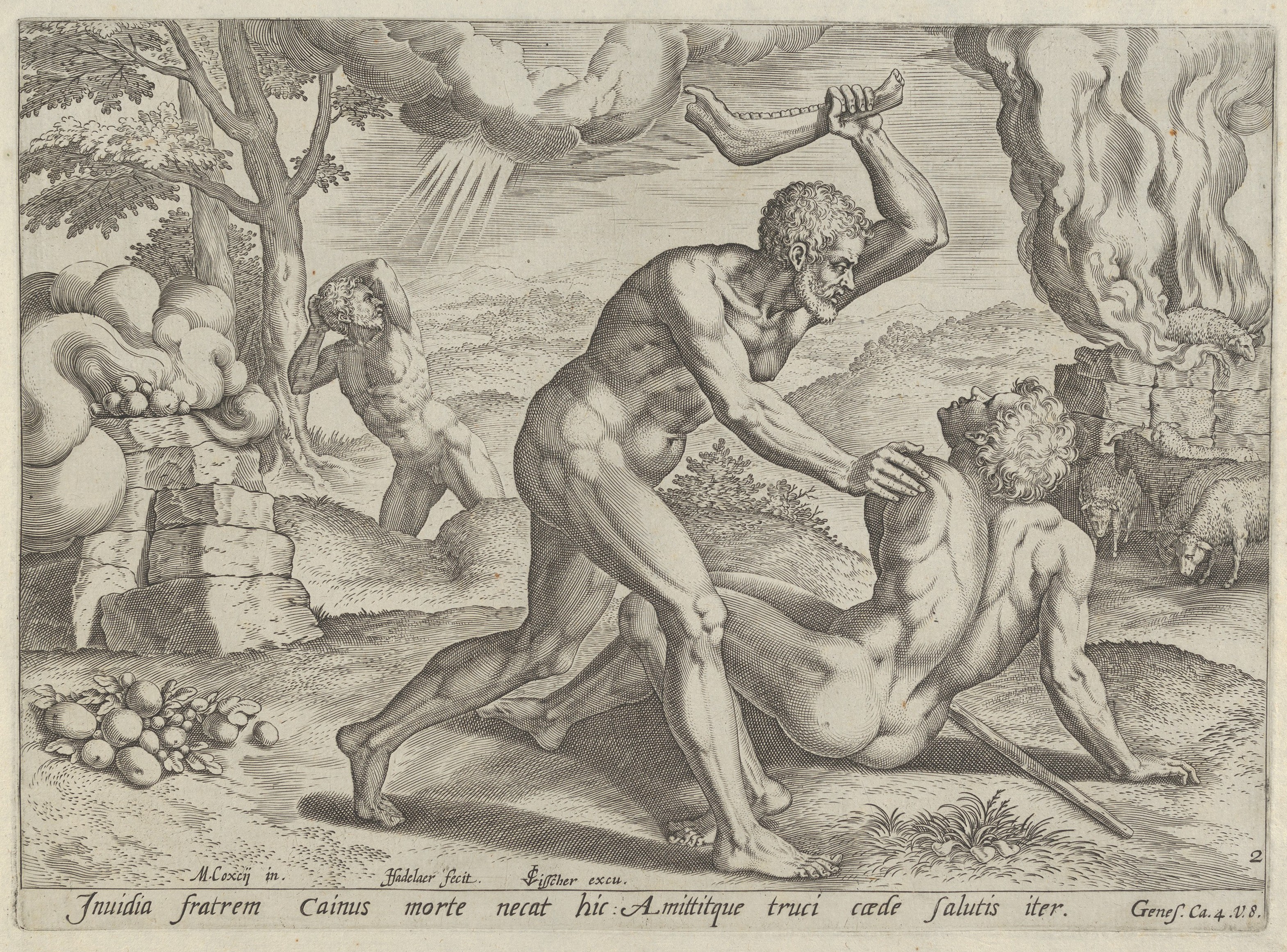 Cain Killing Abel Antique Engraving