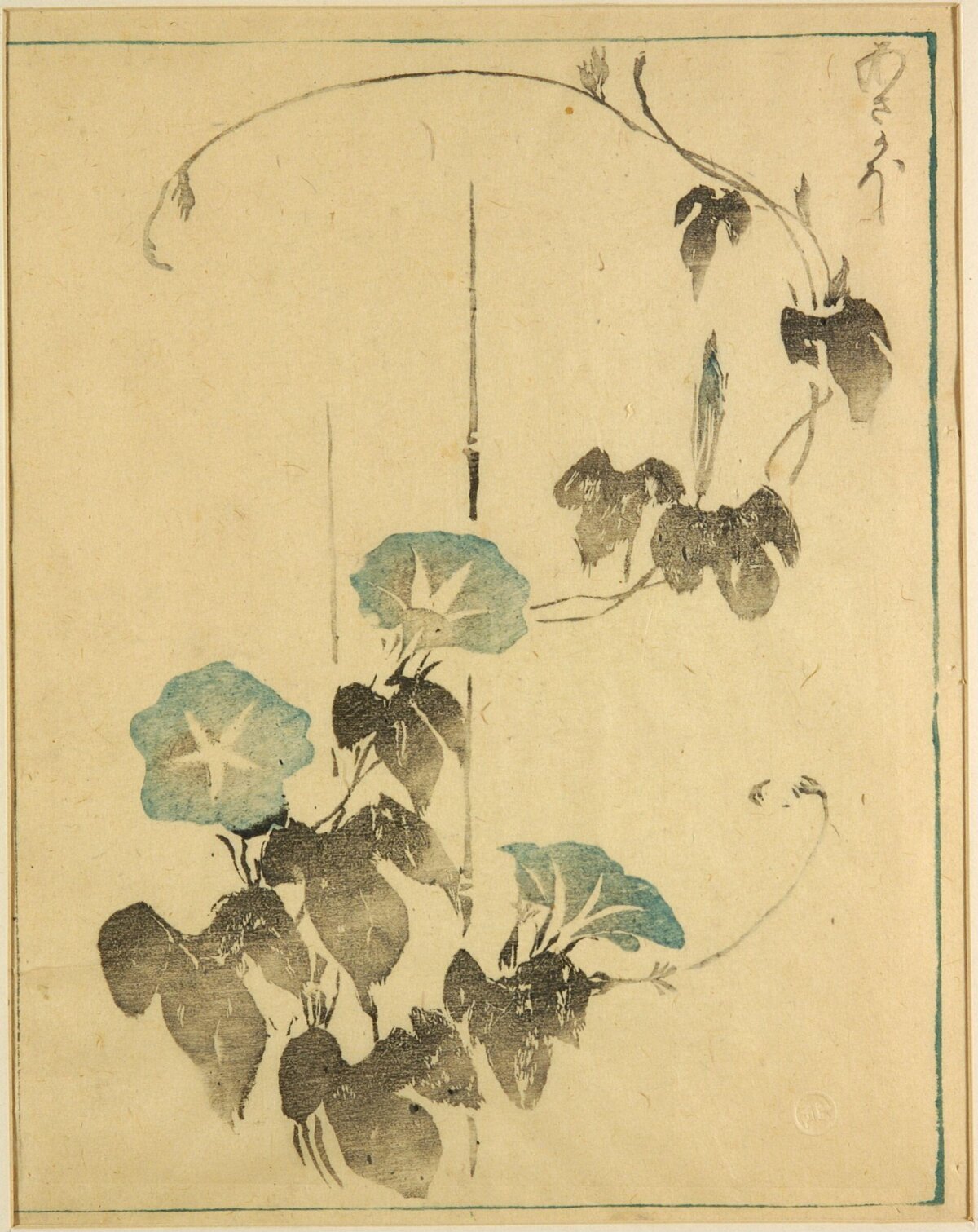 Japanese Woodblock Print of Morning Glories