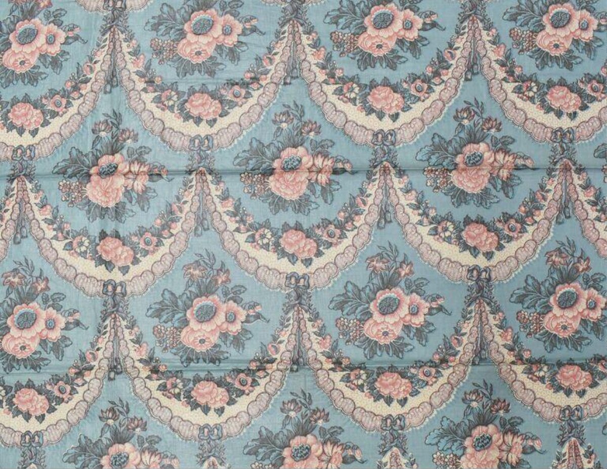 Vintage Blue Pink Floral Fabric Pattern