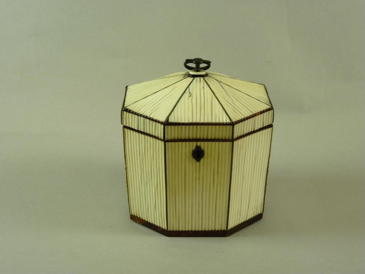 Octagonal Antique Ivory Lidded Box