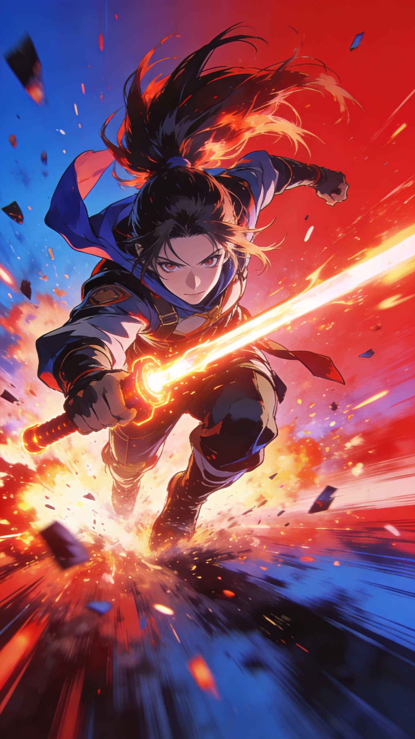 Anime Warrior With Fiery Sword