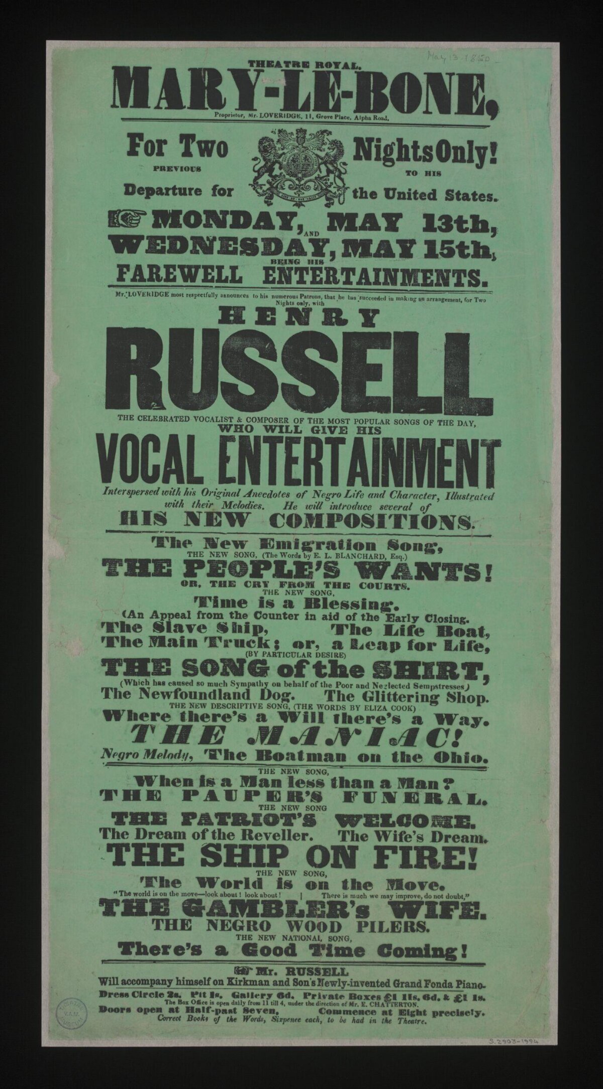 Vintage Henry Russell Theatre Poster