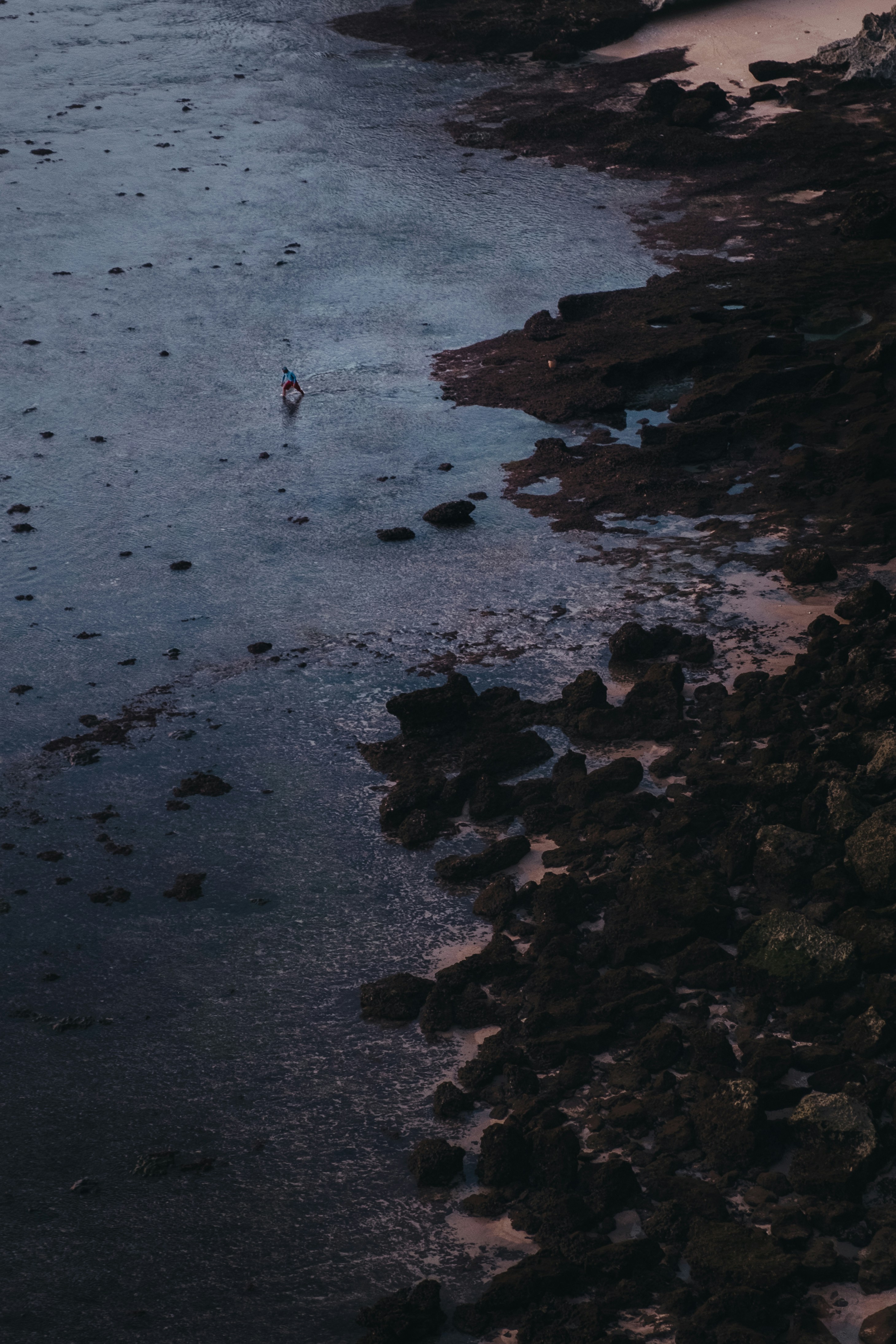 Lone Walker at Rocky Coast