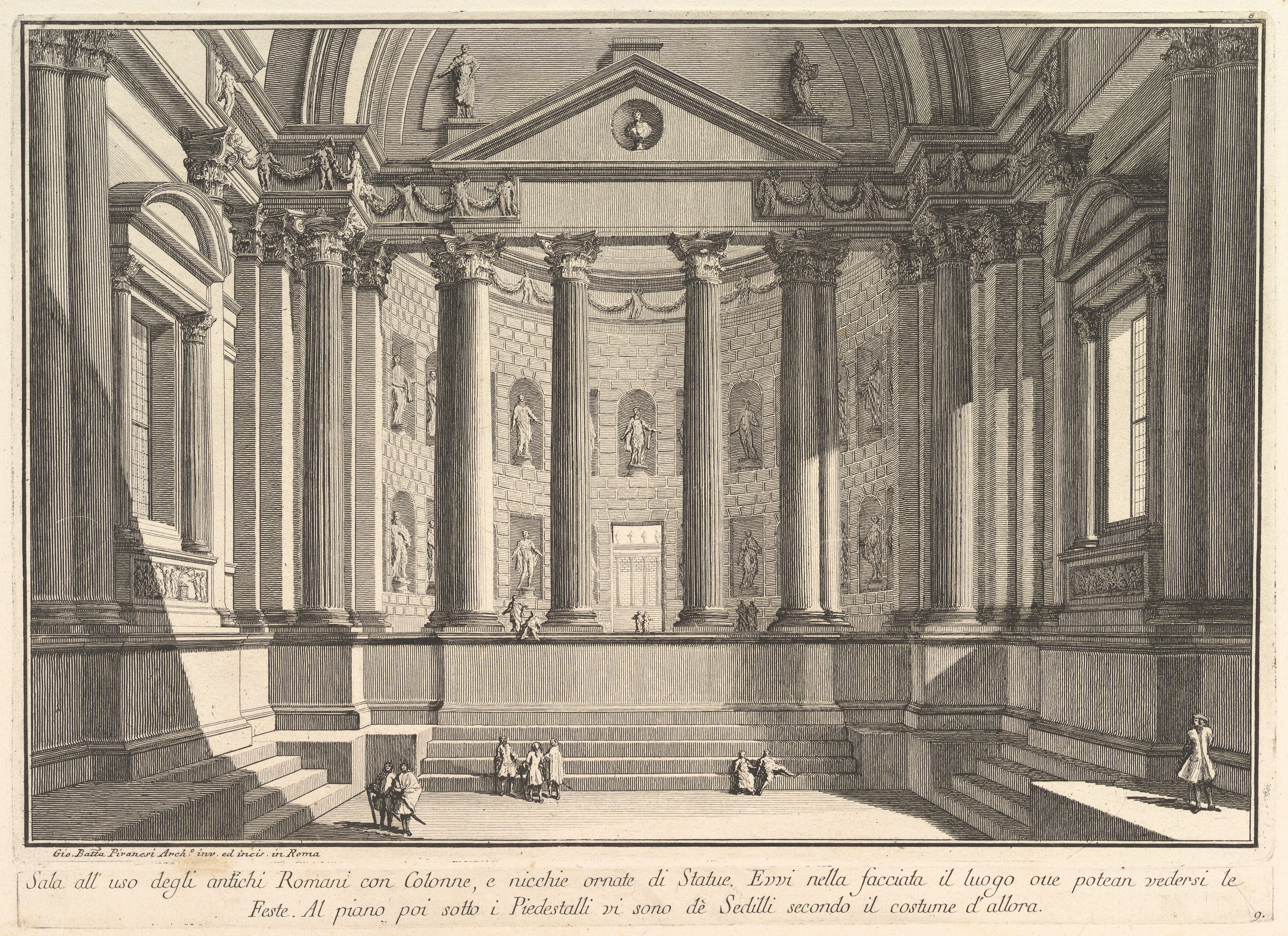 Ancient Roman Hall Architectural Etching