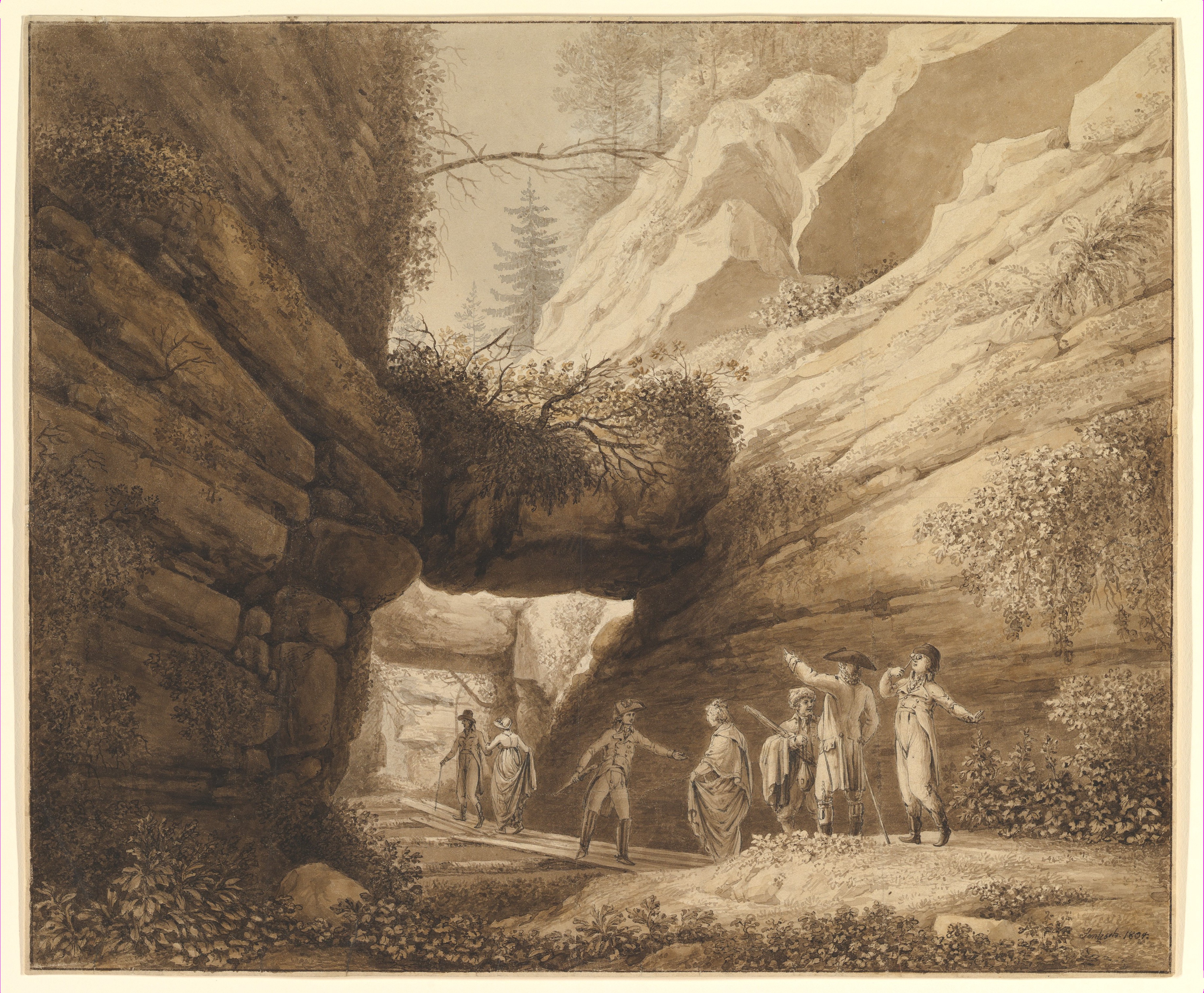 Travelers Passing Through Rocky Gorge