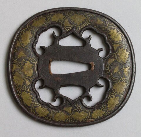 Iron Tsuba with Gold Maple Decoration