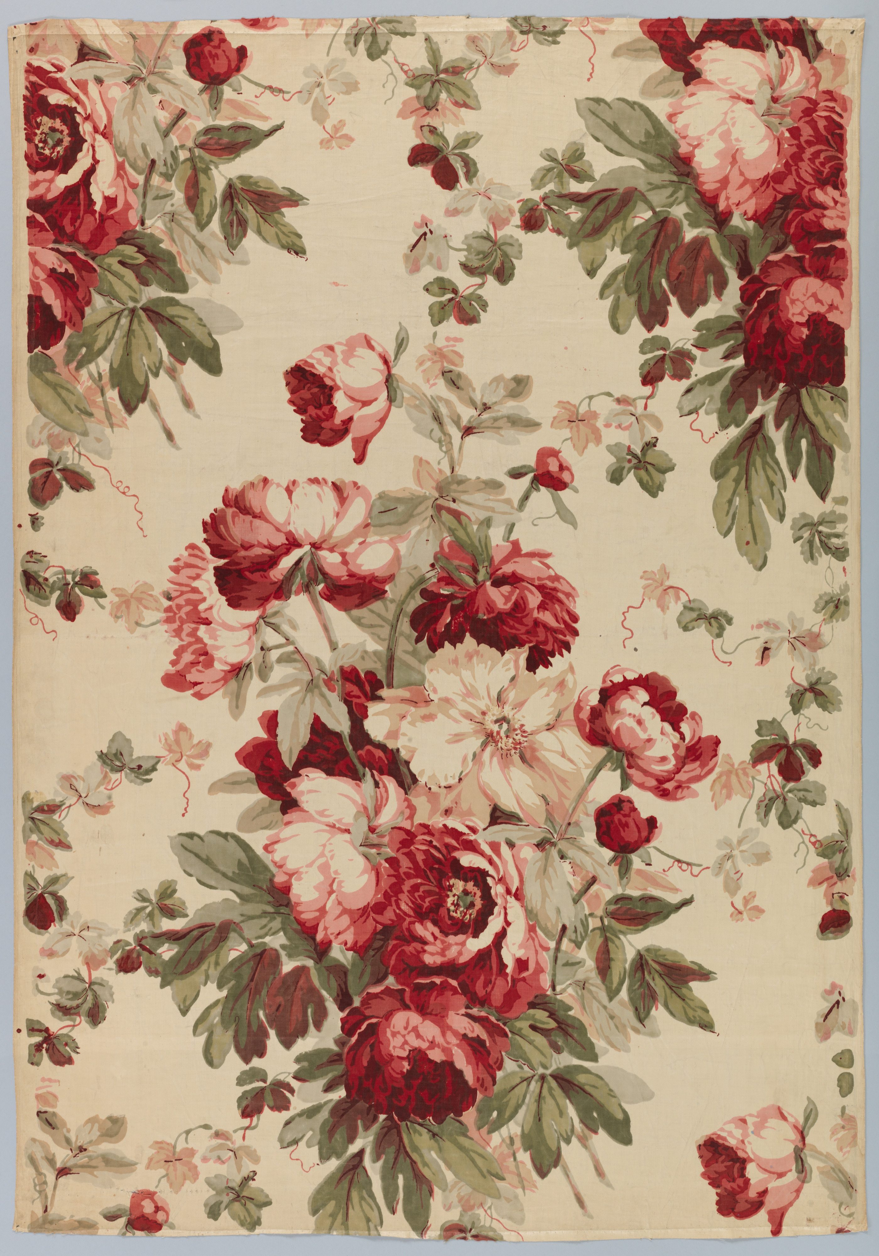Vintage Red Peony Floral Textile