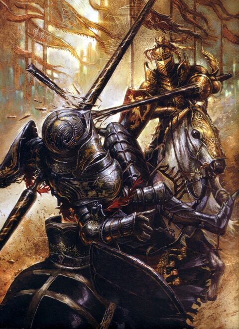 Two Knights Jousting in Combat