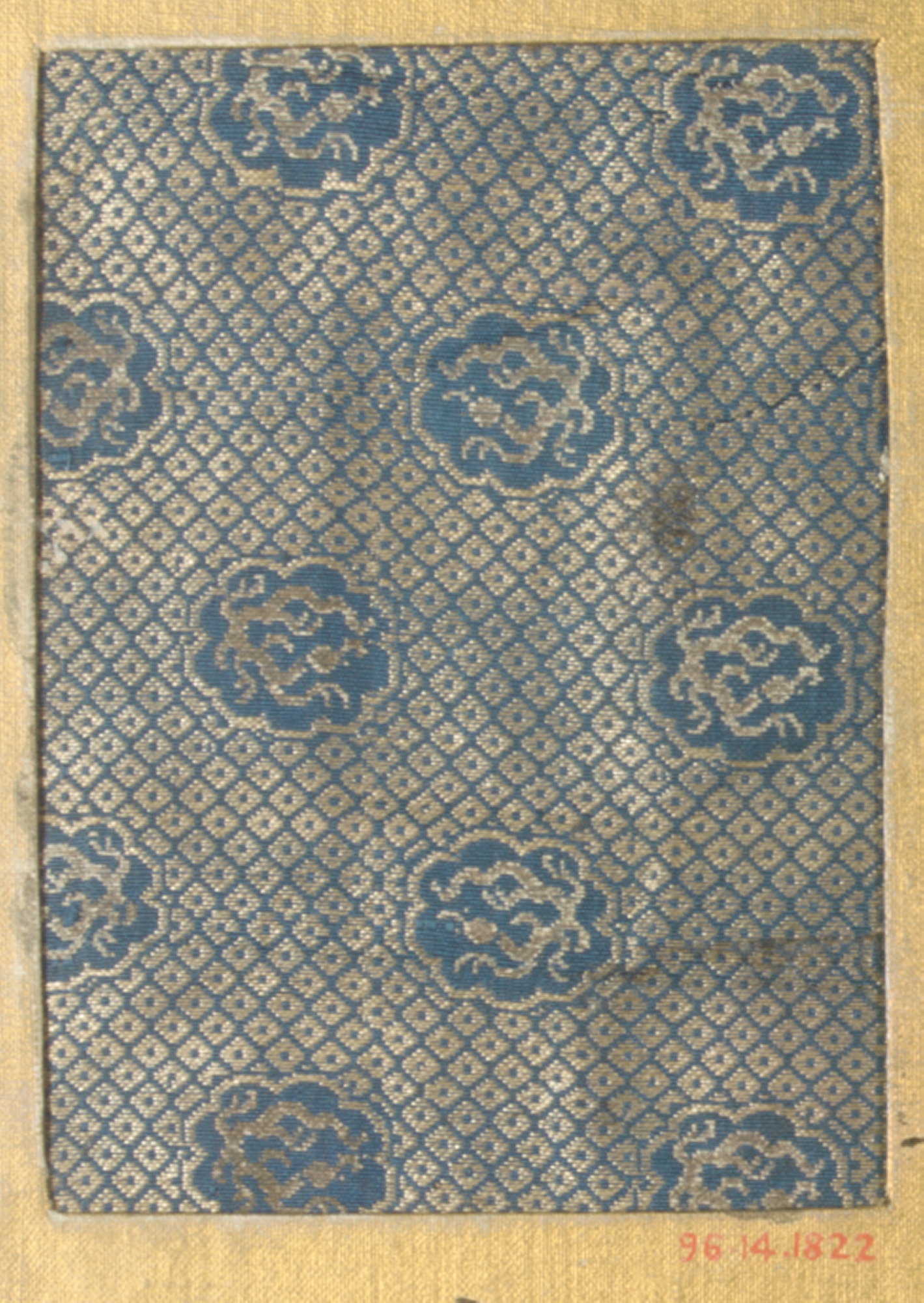 Ancient Blue Gold Dragon Pattern Textile