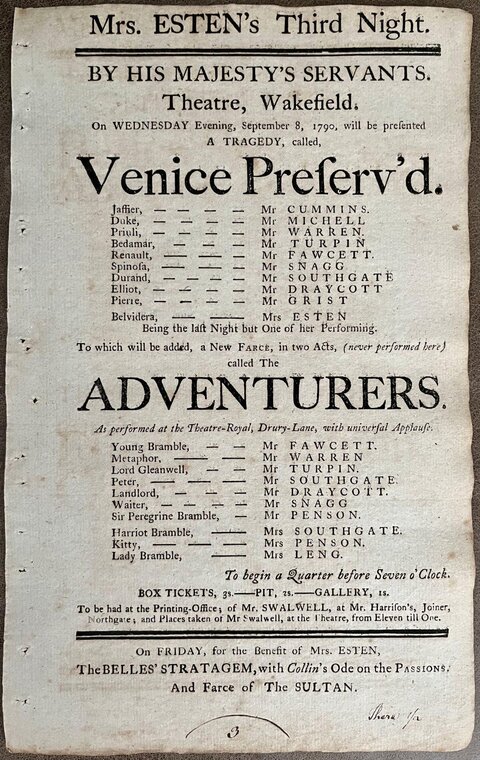 1790 Wakefield Theatre Playbill