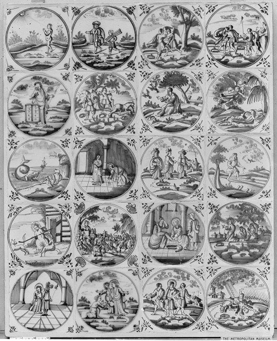 Biblical Scenes Painted Tile Panel
