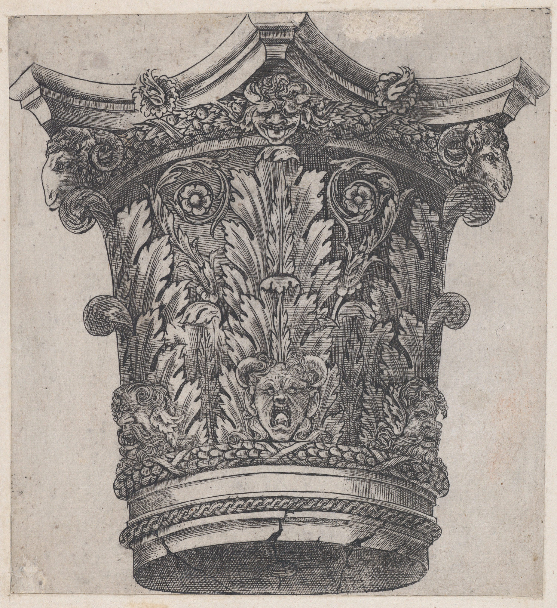 Ornate Column Capital Engraving
