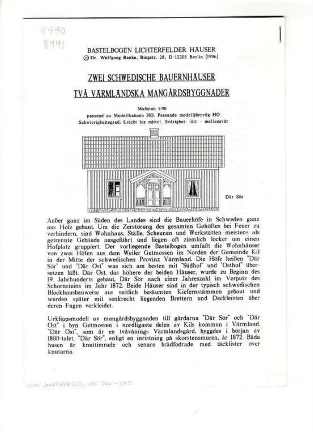 Two Swedish Farmhouses Model Craft Sheet