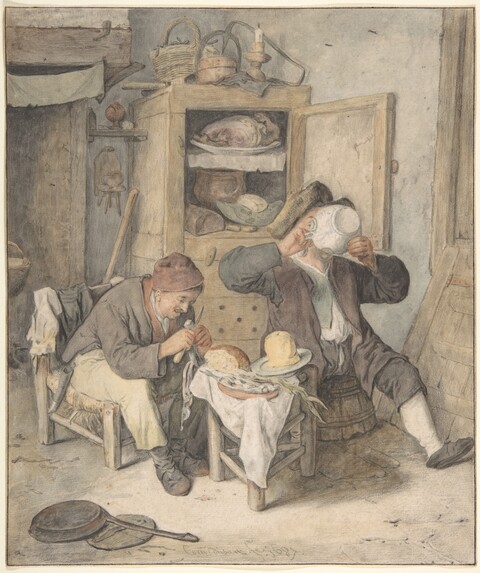 Two Peasants Eating and Drinking at Home