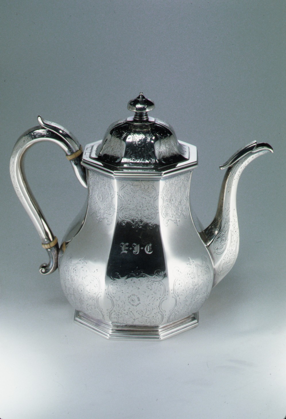 Engraved Monogrammed Silver Teapot