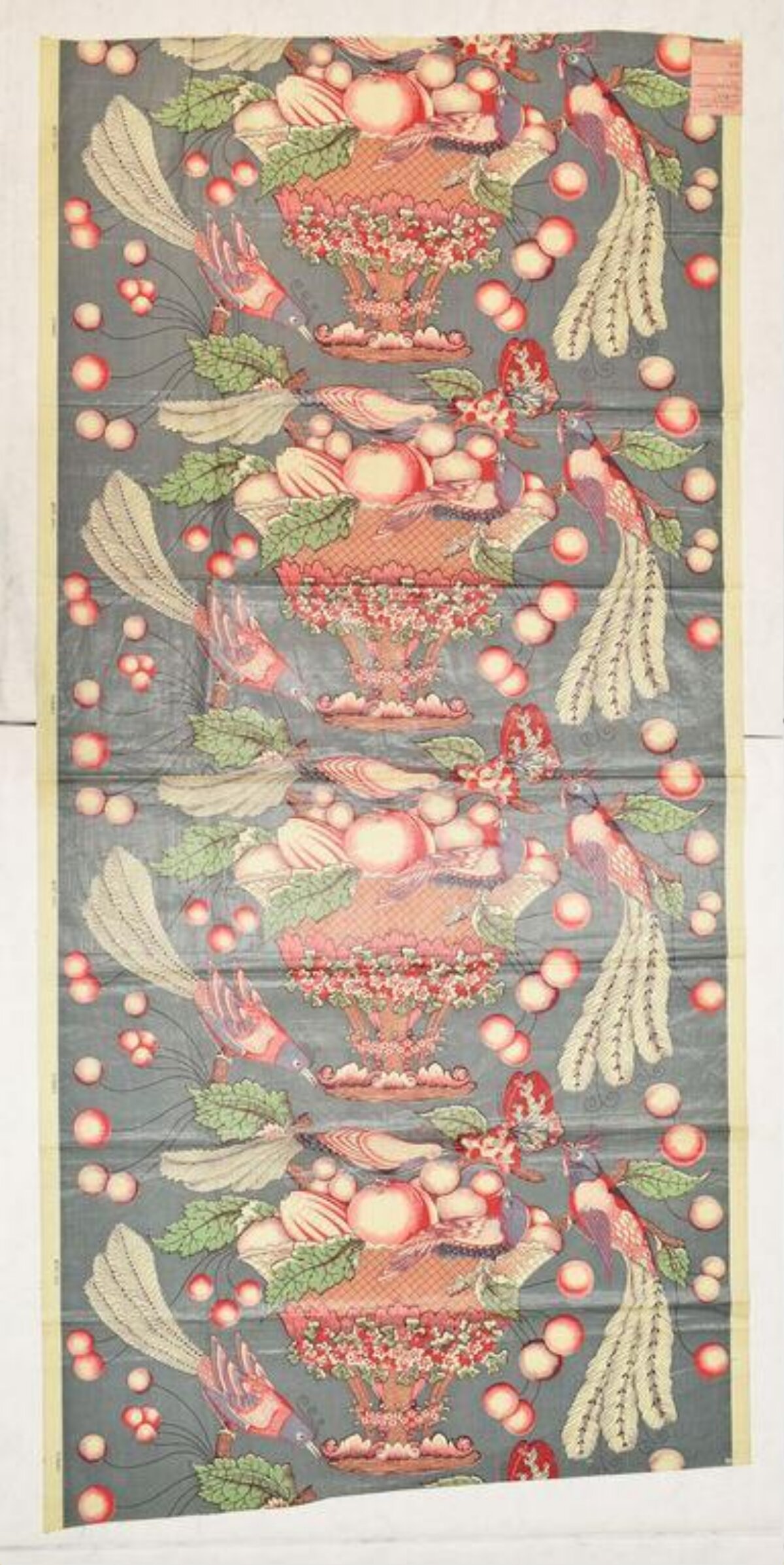 Vintage Fruit and Bird Pattern Textile