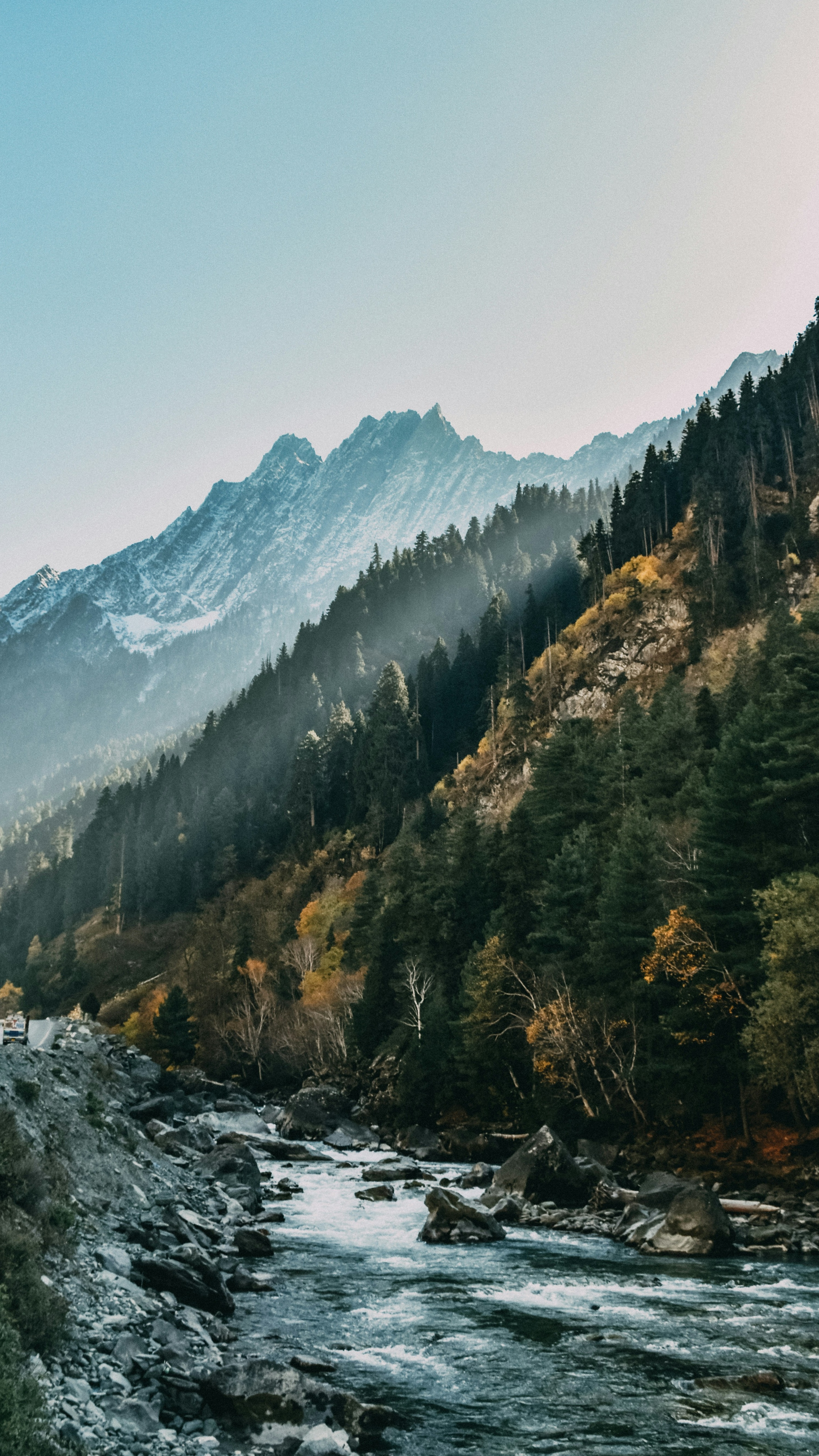 Snowy Mountain River Valley
