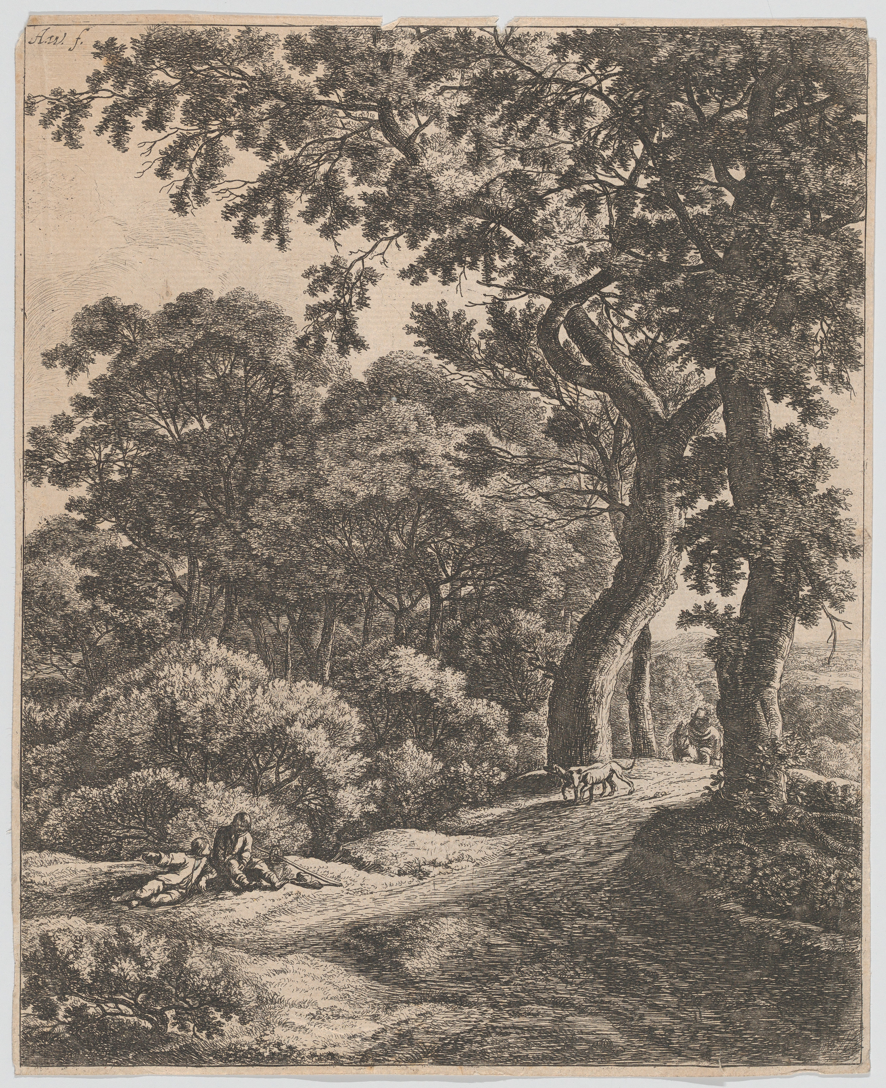 Wooded Landscape with Resting Hunters