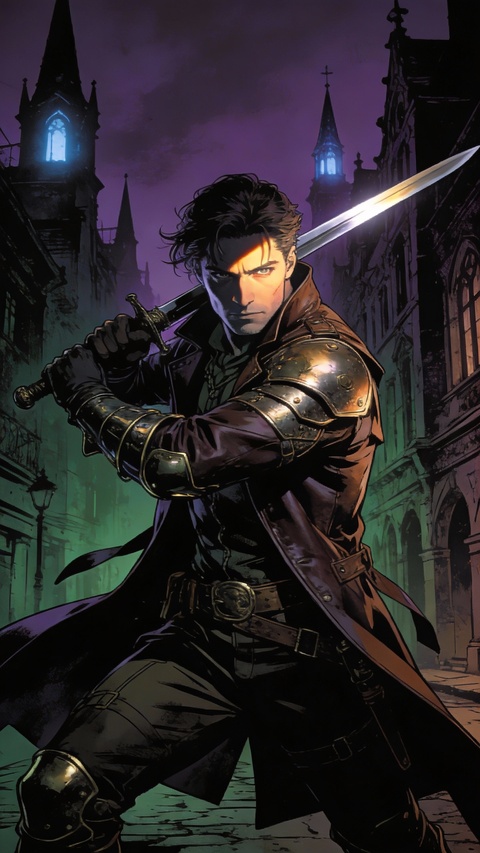 Vampire Hunter in Gothic Night Street