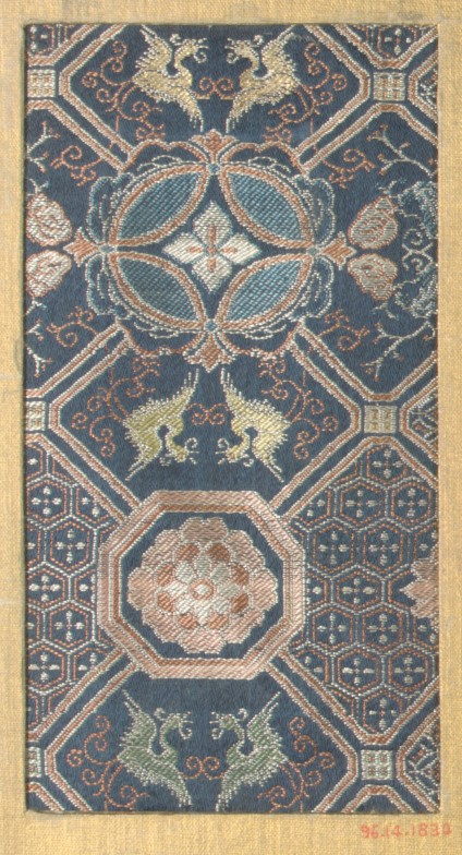 Blue Brocade Textile with Phoenix Motifs