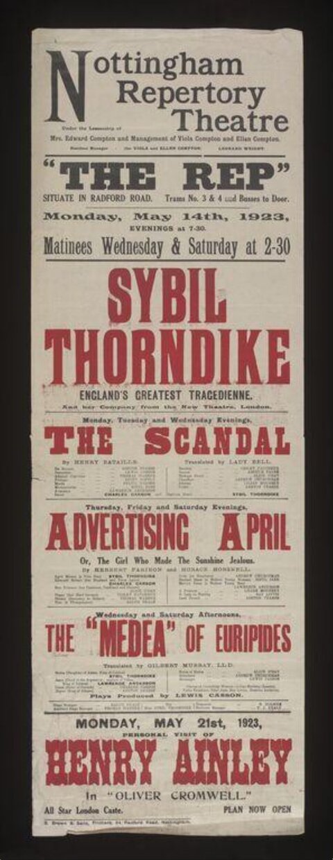 1923 Nottingham Repertory Theatre Play Poster
