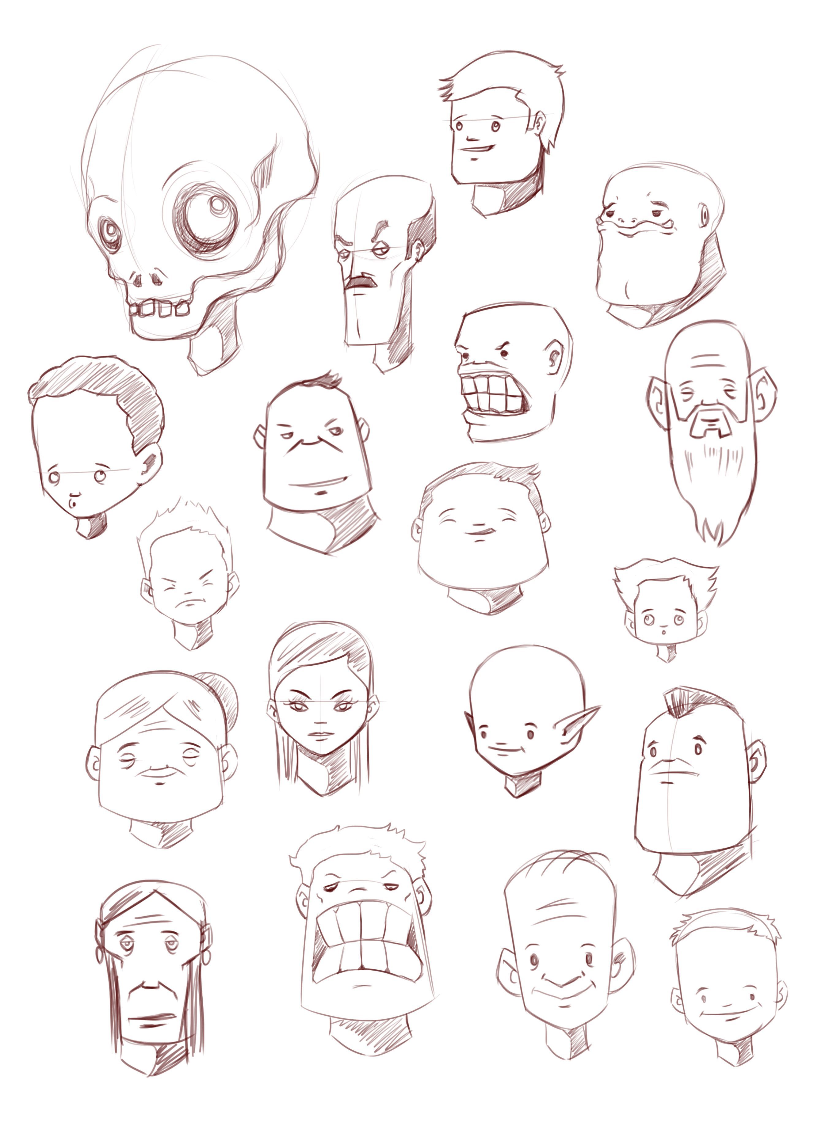 Collection of Cartoon Character Head Sketches