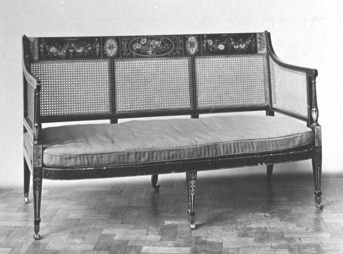 Antique Hand-Painted Caned Settee