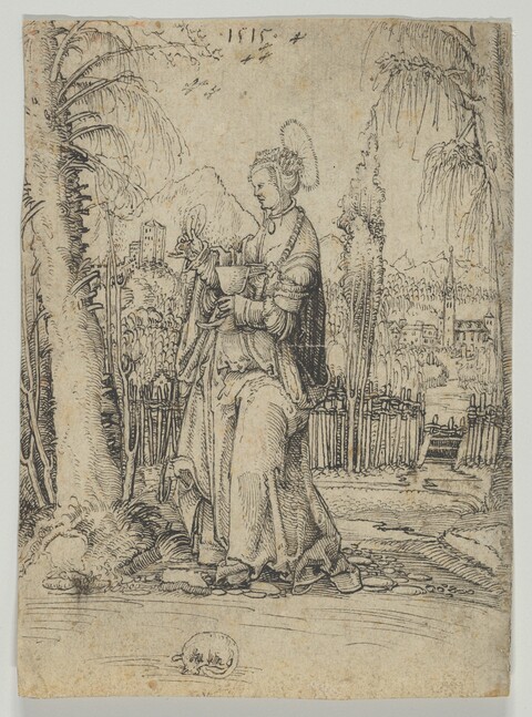 1515 Pen Sketch of Woman in Landscape
