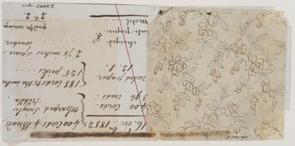 Antique Floral Textile Design Sketch
