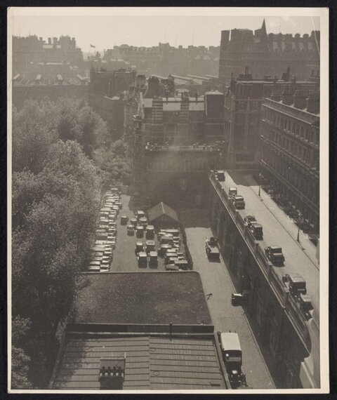 Vintage Elevated View of Urban Street Parking