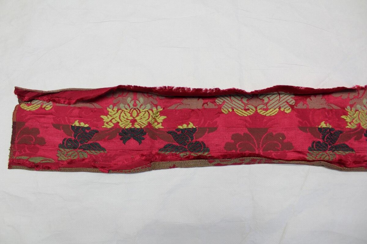 Antique Red Floral Brocade Fabric Strip