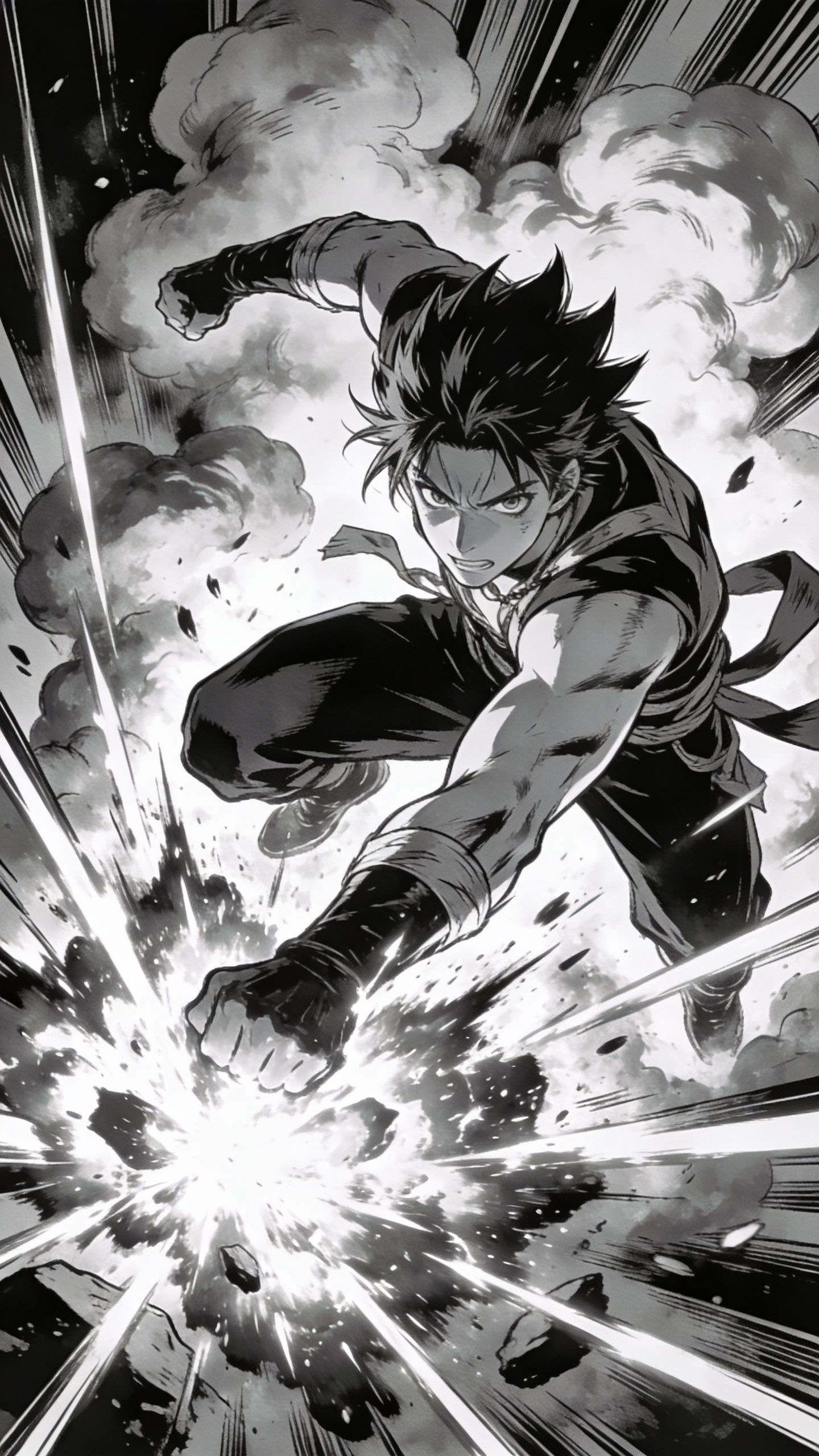 Manga Martial Artist Punching Forward
