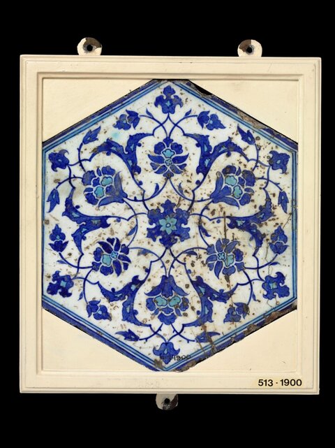 Antique Hexagonal Blue and White Tile