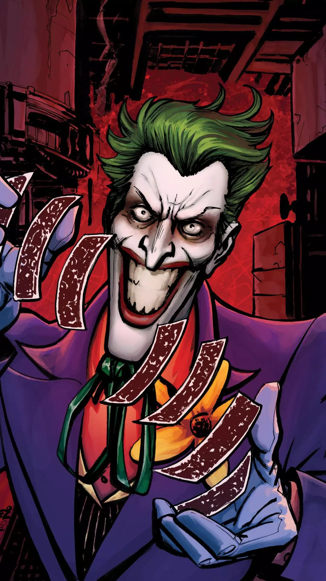 Joker with Torn Playing Cards