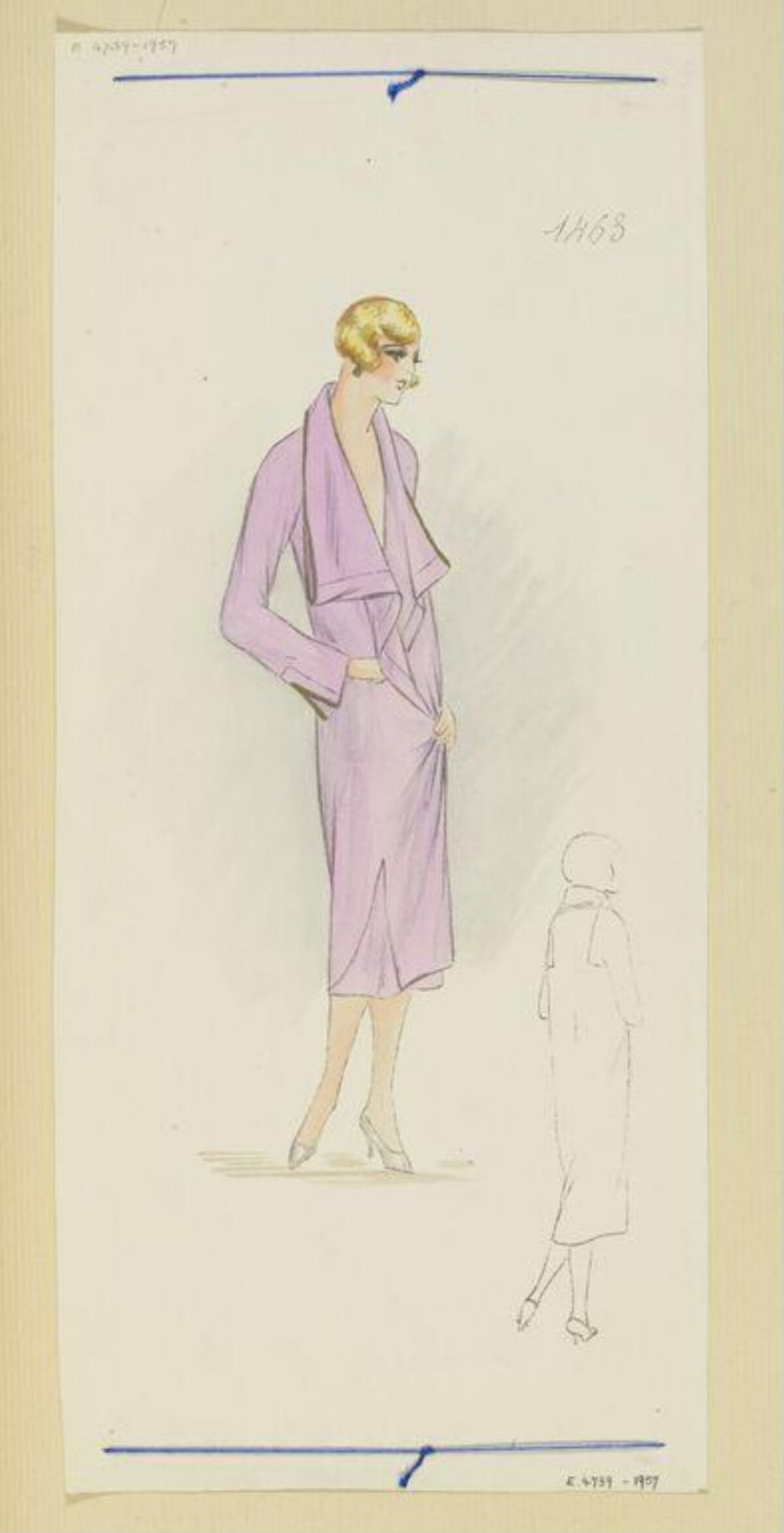 Vintage Purple Dress Fashion Sketch