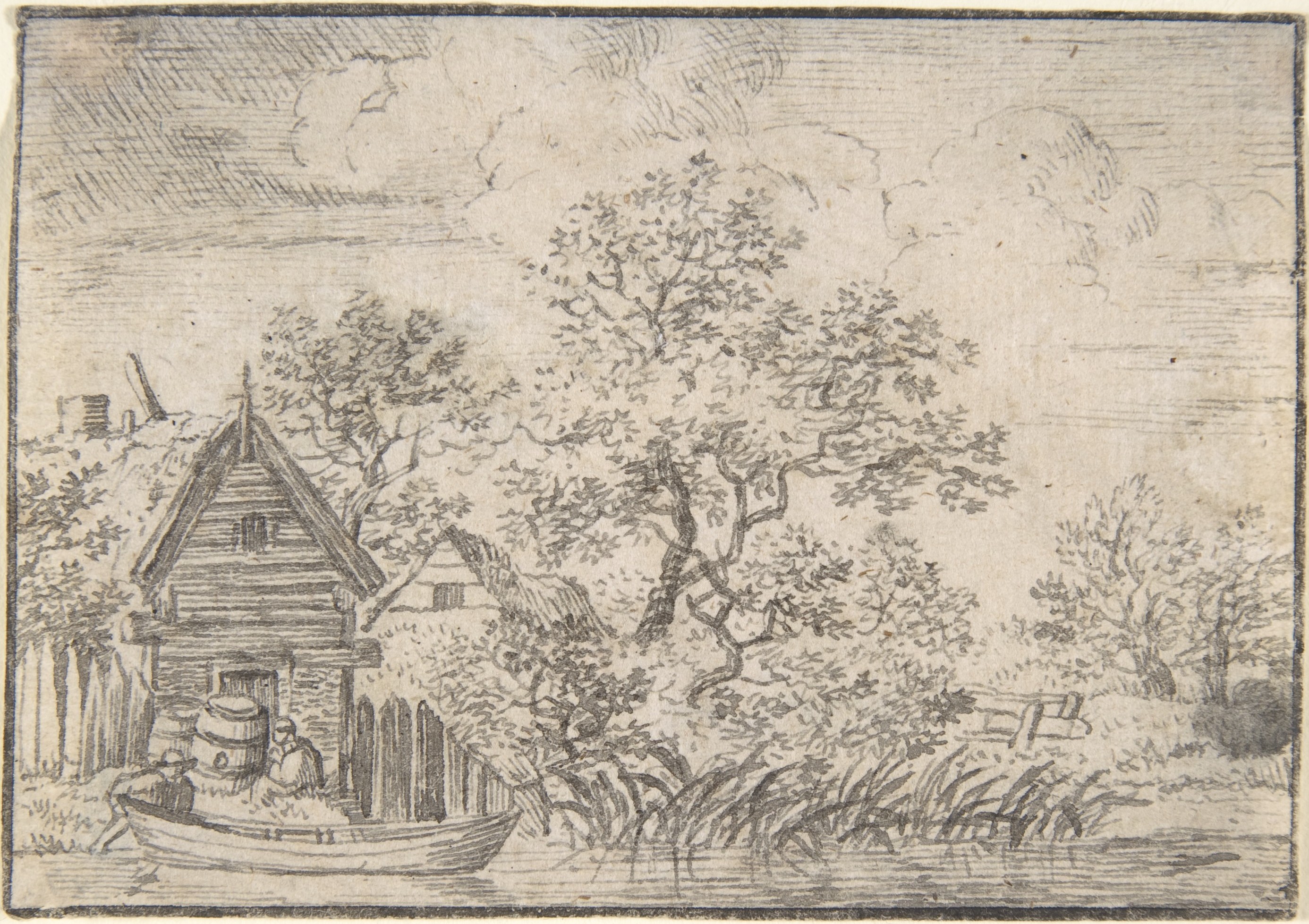 Riverside Cabin Pencil Sketch