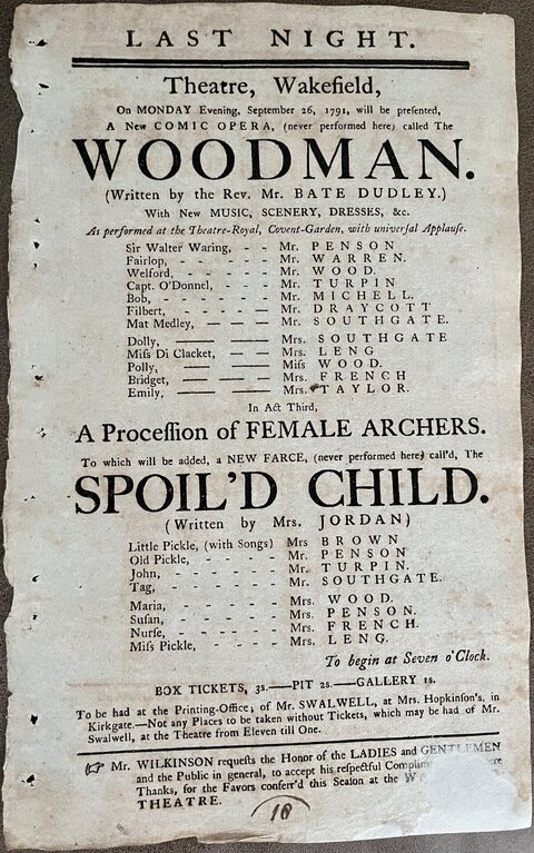 1791 Wakefield Theatre Playbill