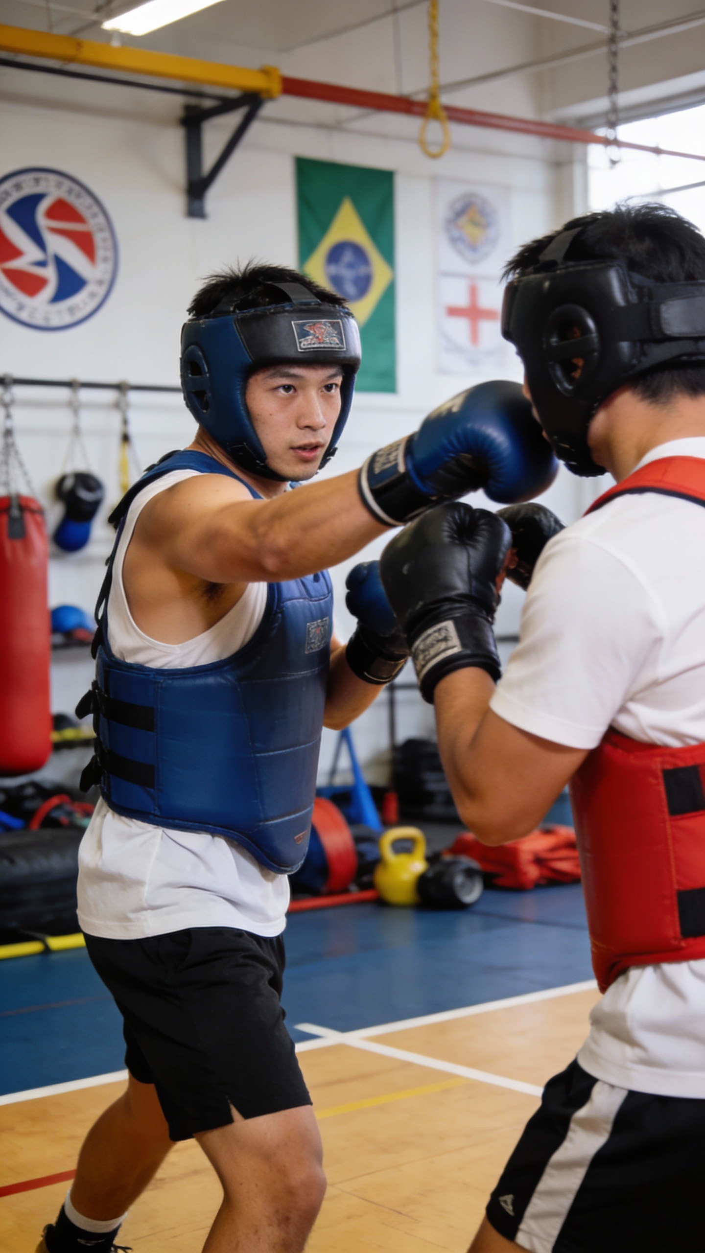 Two Boxers Sparring in Gym