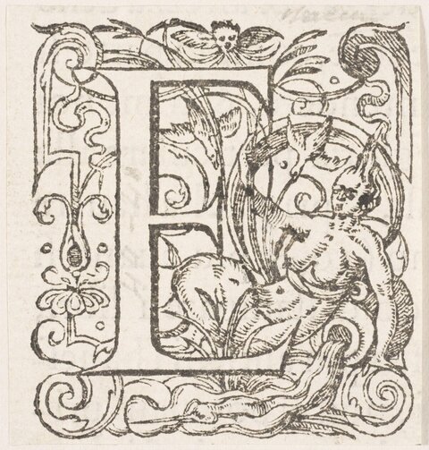 Ornate Woodcut Initial Letter E